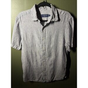 Vineyard Vines Shirt Mens Small Gray White Striped Linen Short Sleeve